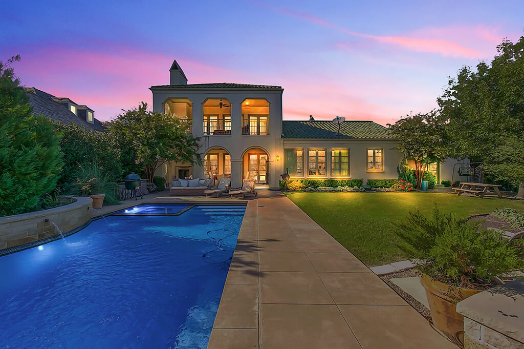 House photographed at twilight