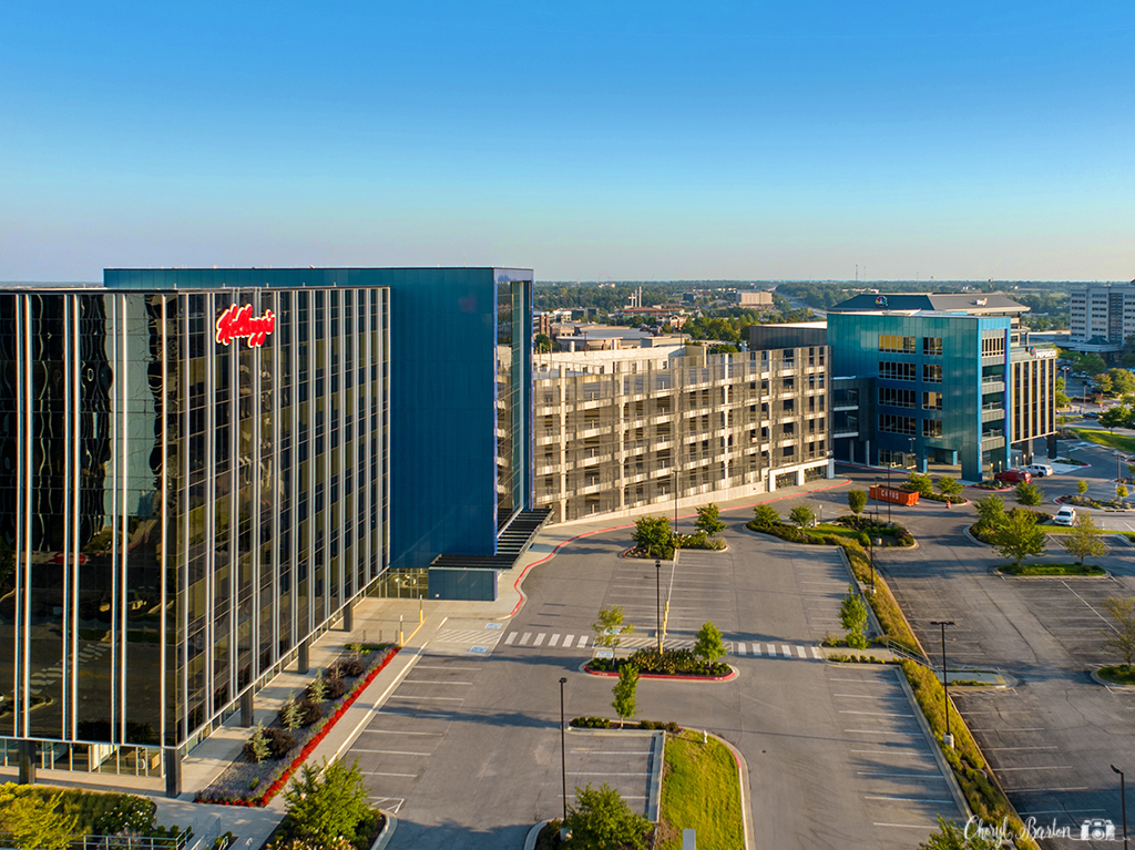 drone photograph Kelloggs Building_Pinnacle_Hills_Area_Rogers, Arkansas, NWA