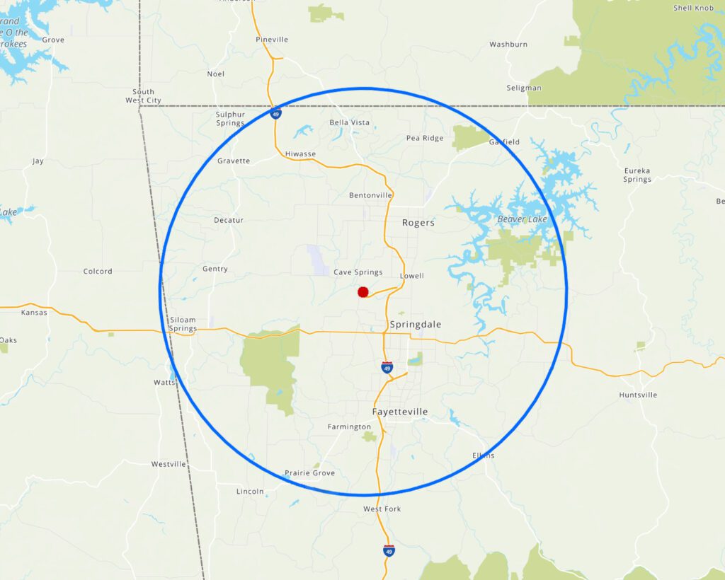 map of NWA service area northwest Arkansas