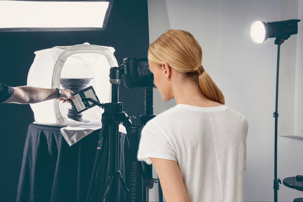 Camera in Studio setup, female photographer